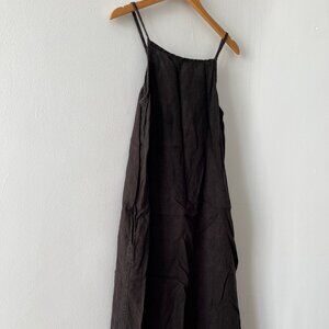 Minimalist Linen Black/Brown Strappy Dress